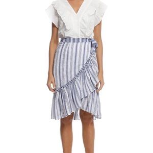 SUBOO Wrap Midi Skirt - Blue White Stripes Large